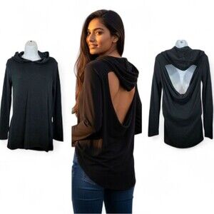 Mossimo Fleece Cut Out Back Hoodie Sweatshirt in Black Size XS